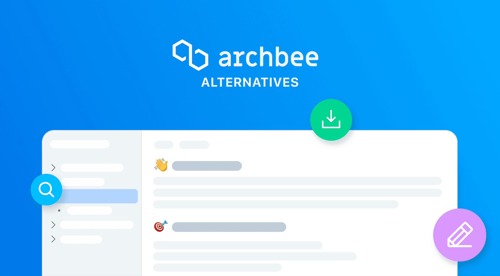 Archbee Alternatives logo displayed above an abstract representation of a digital document interface.