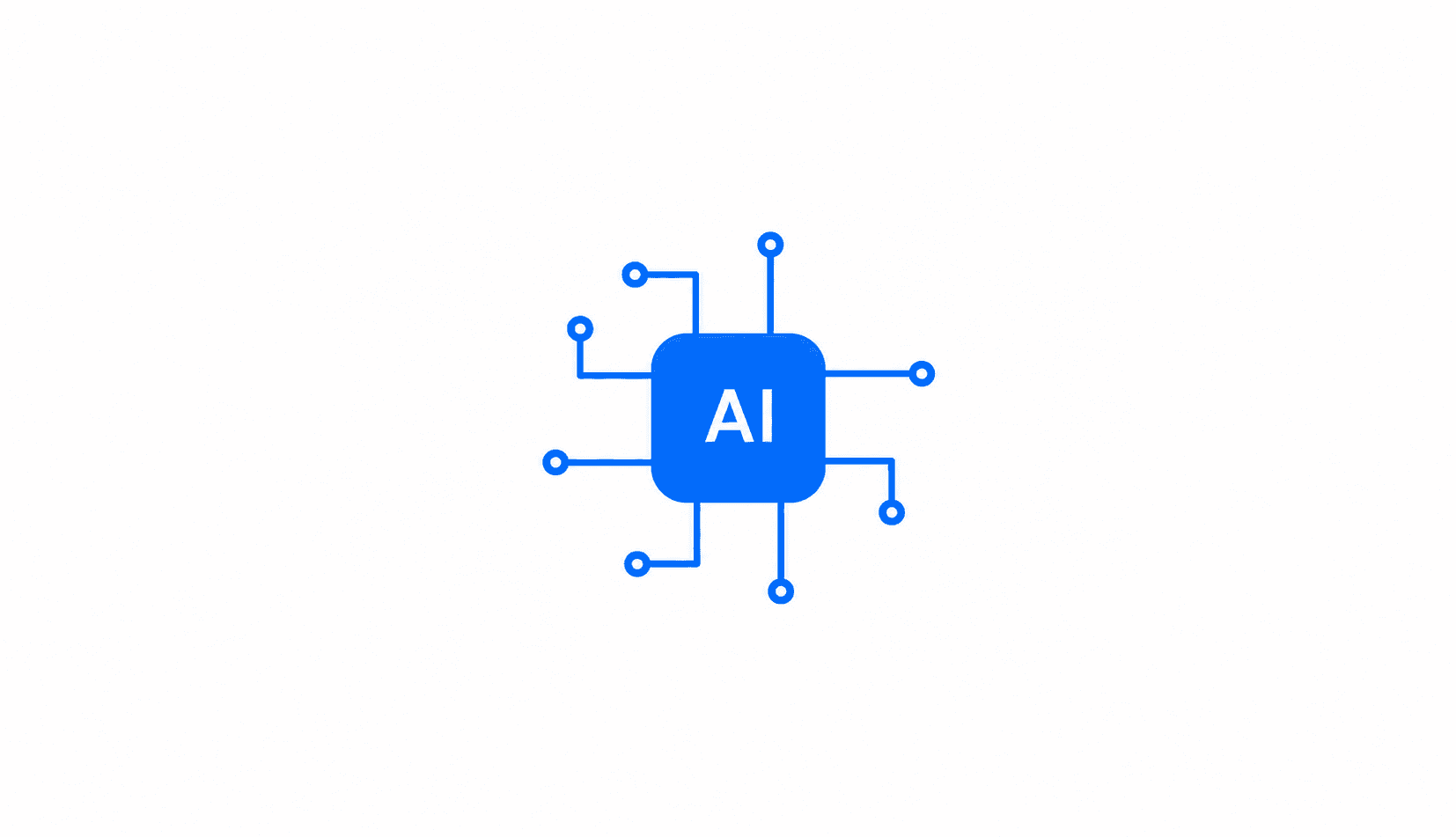 Blue microchip with 'AI' text and connected circuit lines, representing artificial intelligence.